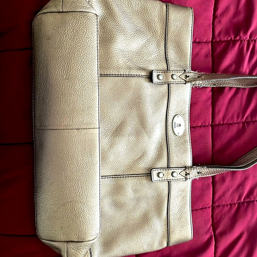 FOSSIL ANTIQUE GOLD GENUINE LEATHER BOHO SHOULDER BAG HANDBAG TOTE HOBO PURSE